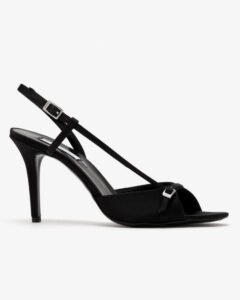 Sumulux Elegant Black Satin High Heels – Luxury Slingback Stiletto Sandals For Women