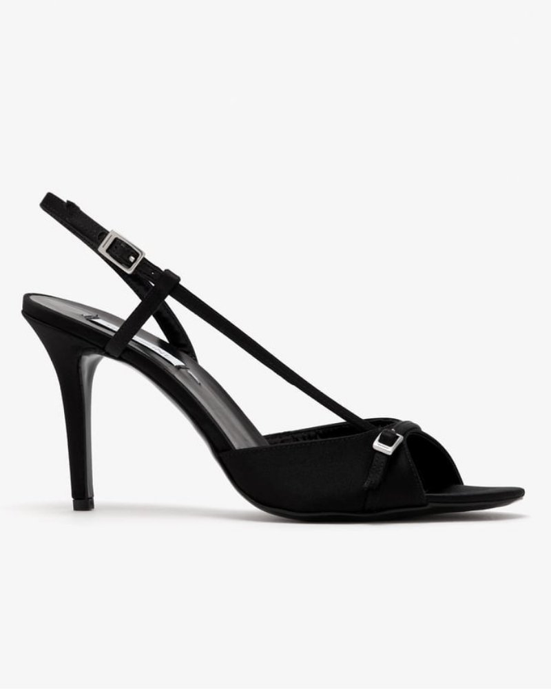 Sumulux Elegant Black Satin High Heels - Luxury Slingback Stiletto Sandals For Women
