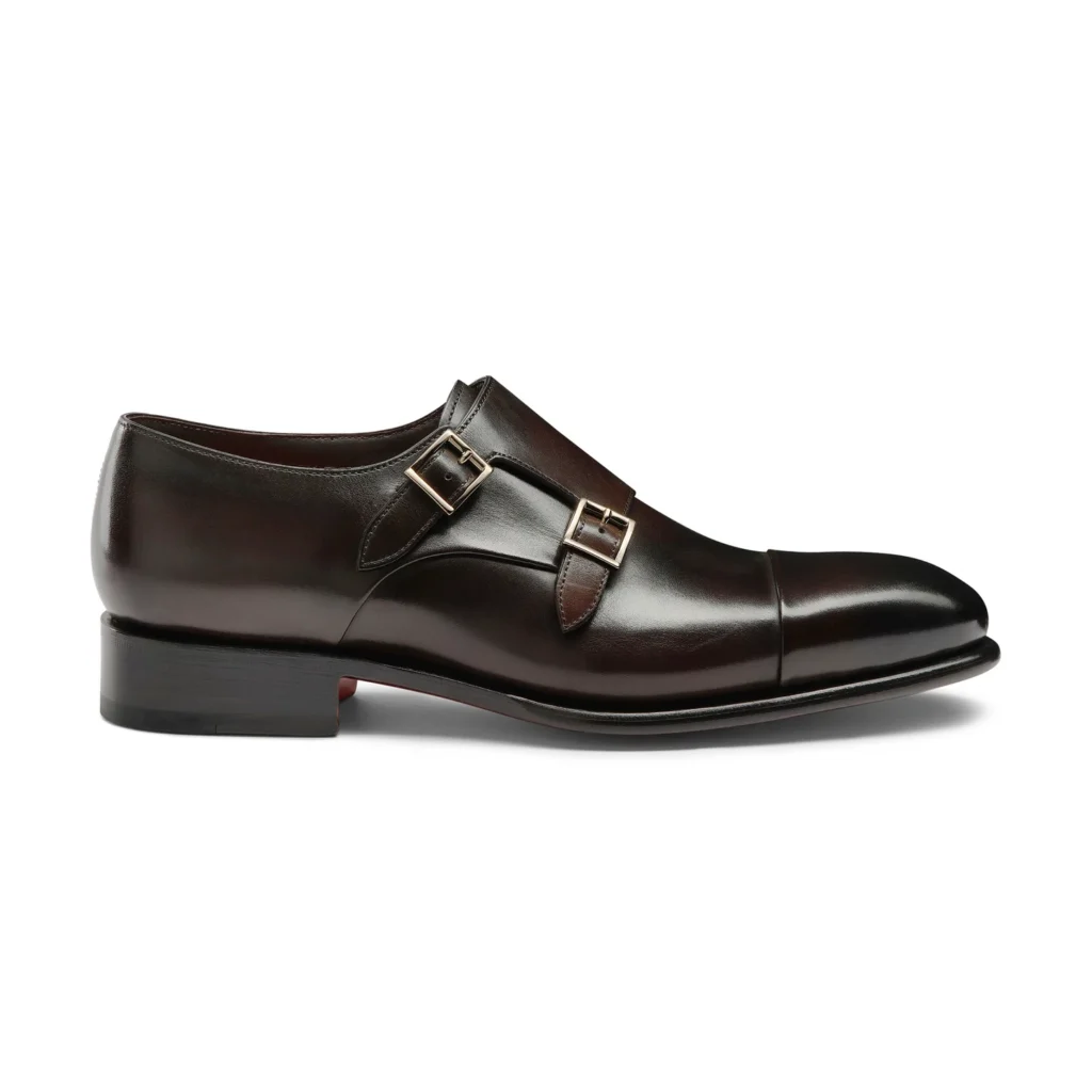 Men’s polished brown leather double monk straps shoe