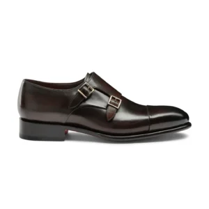 Men’s polished brown leather double monk straps shoe