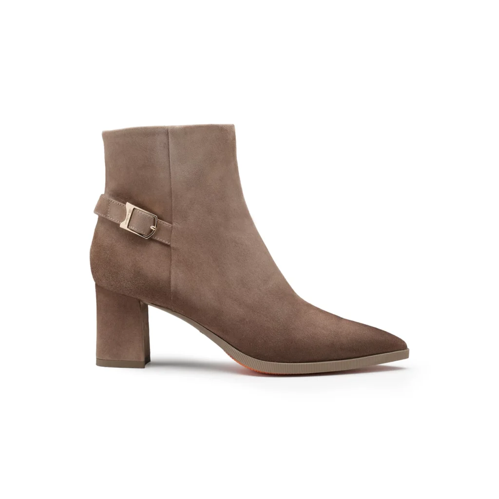Women’s dove grey suede mid-heel ankle boot